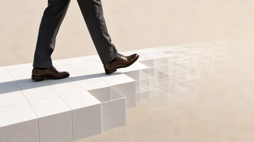 photo illustration of man walking on path as it appears in front of him